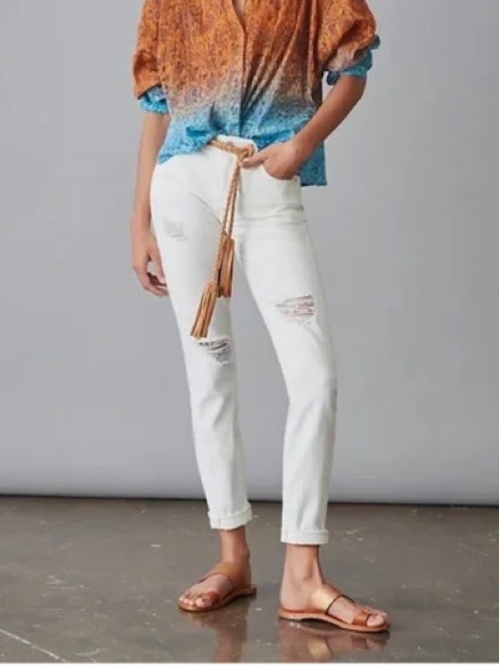 Anthropologie PILCRO Jeans SLIM BOYFRIEND White Ankle Tall Distressed 32